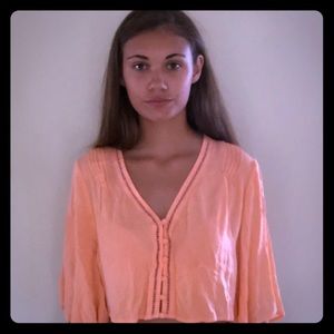 Medium - Coral 3/4 Sleeve Crop Top